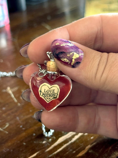 Love Potion Pendant | Mini Wearable Magenta Heart Vial | Dainty Amortentia Necklace