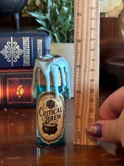 D20 Dice Rolling Potion | Turquoise Critical Brew | Fidget Bottle | D&D TTRPG Prop