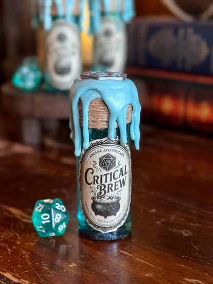 D20 Dice Rolling Potion | Turquoise Critical Brew | Fidget Bottle | D&D TTRPG Prop