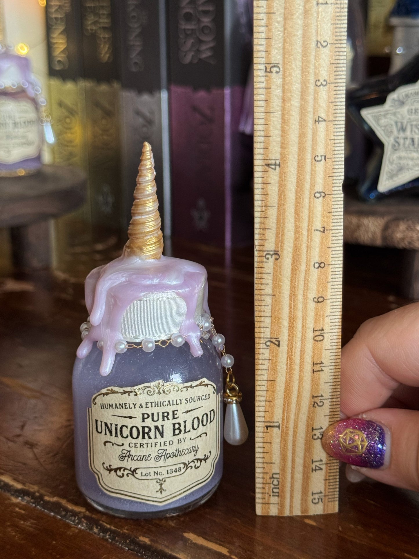 Unicorn Blood Mini Potion Bottle with Horn | Fantasy Desk Display Bookshelf Decor & Fidget