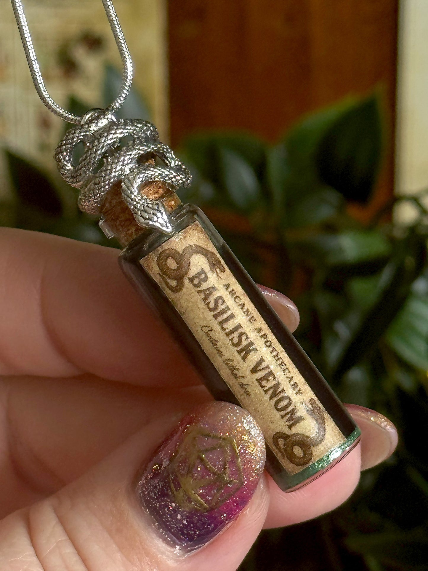 Basilisk Venom Potion Pendant | Wearable Fantasy Potion Necklace | Vial Snake Serpent Jewelry