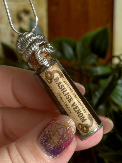 Basilisk Venom Potion Pendant | Wearable Fantasy Potion Necklace | Vial Snake Serpent Jewelry