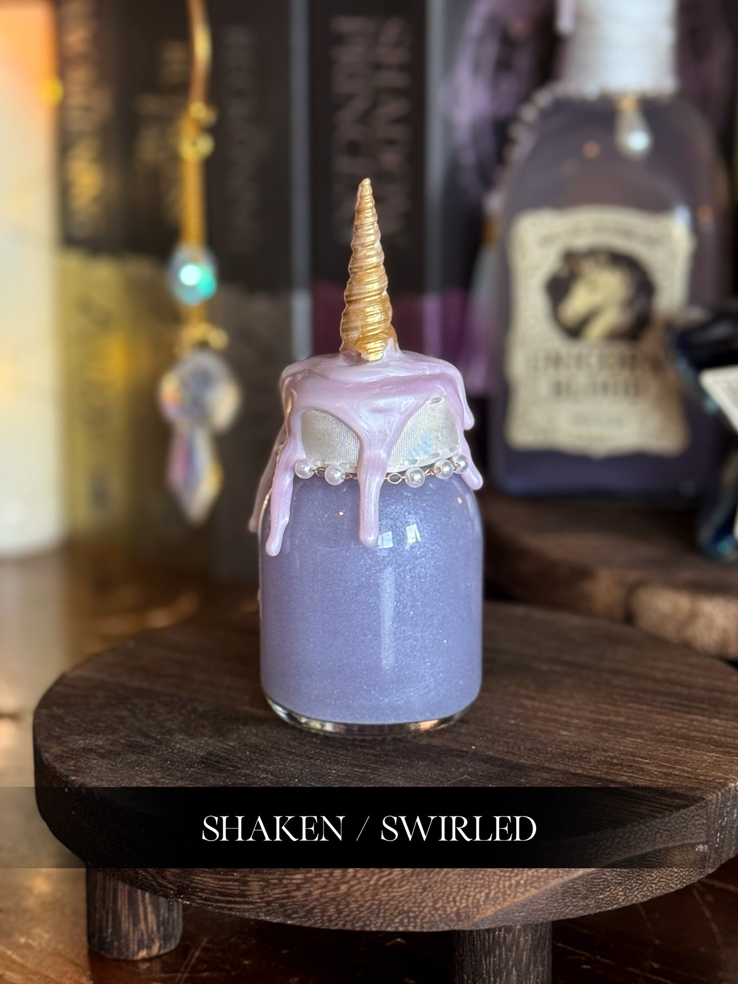 Unicorn Blood Mini Potion Bottle with Horn | Fantasy Desk Display Bookshelf Decor & Fidget