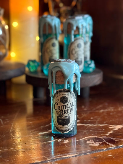 D20 Dice Rolling Potion | Turquoise Critical Brew | Fidget Bottle | D&D TTRPG Prop