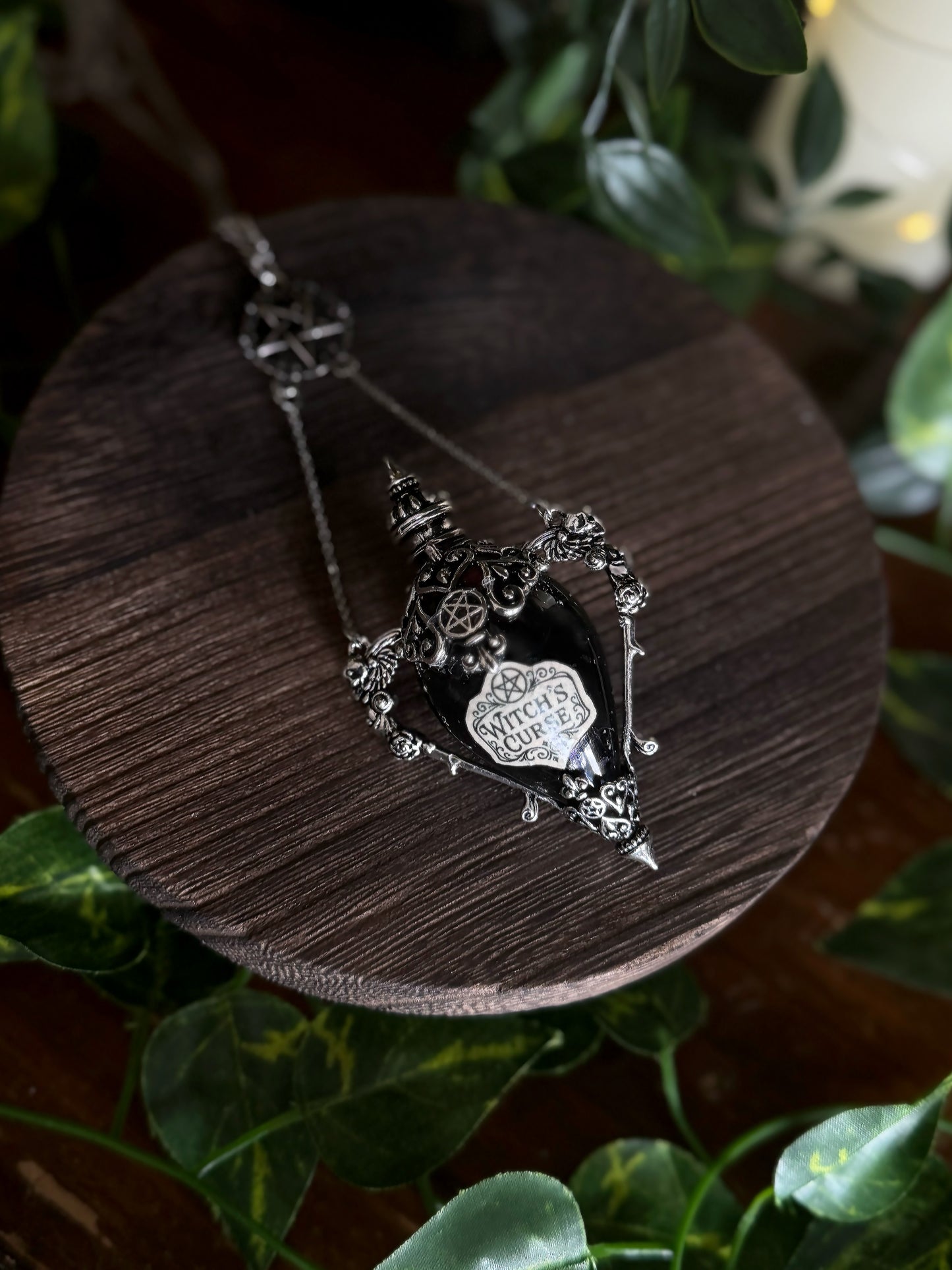 Witch's Curse Potion Vial Necklace | Gothic Silver Filigree Vial Pendant