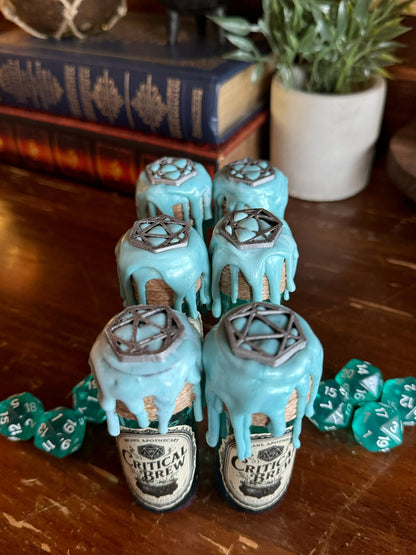 D20 Dice Rolling Potion | Turquoise Critical Brew | Fidget Bottle | D&D TTRPG Prop