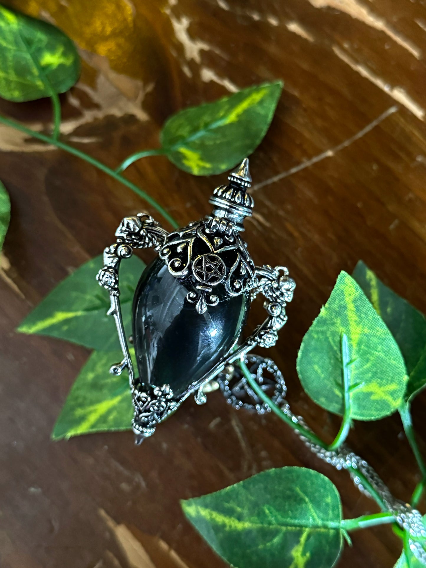 Witch's Curse Potion Vial Necklace | Gothic Silver Filigree Vial Pendant