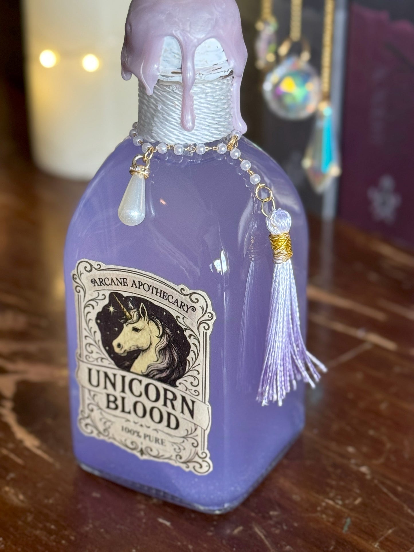Unicorn Blood Potion Bottle with Horn | Collector Apothecary Display & Fantasy Bookshelf Decor