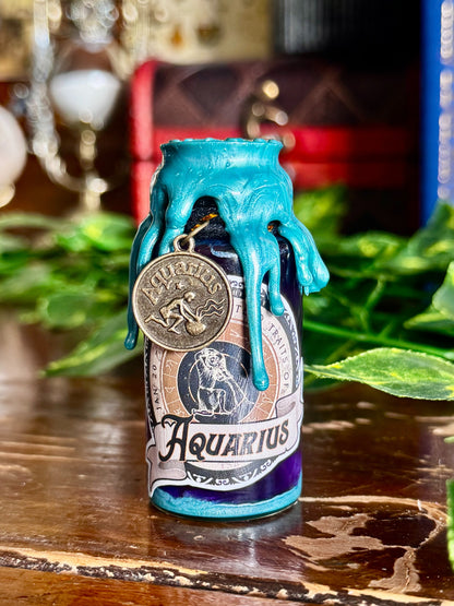 Mini Zodiac Aquarius Potion Collectible | Astrology Decor | Witchy Display Bottle