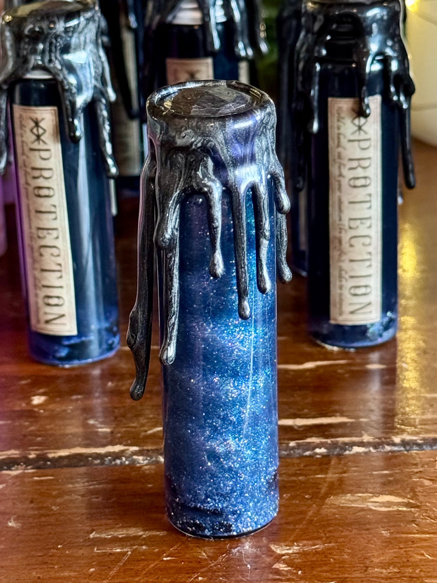 Pocket Spell Protection Potion | Obsidian & Black Tourmaline Crystal | Witchcraft Altar Decor | Protective Ritual Jar