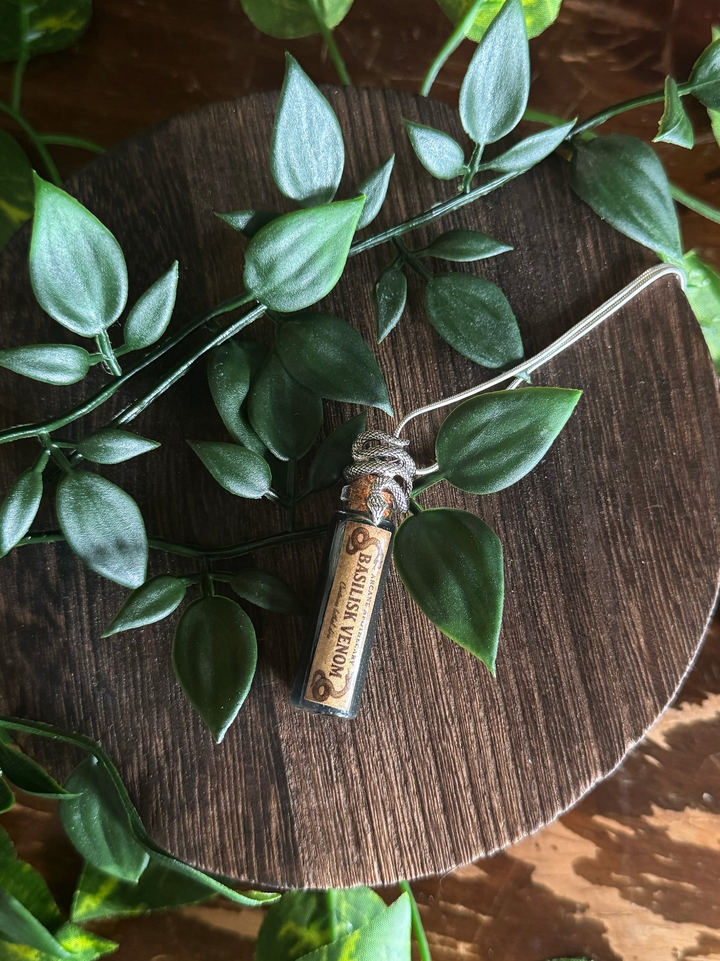 Basilisk Venom Potion Pendant | Wearable Fantasy Potion Necklace | Vial Snake Serpent Jewelry