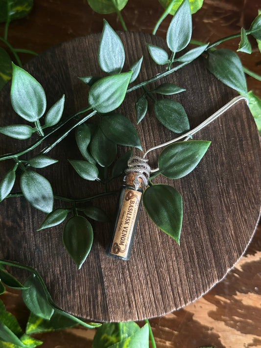 Basilisk Venom Potion Pendant | Wearable Fantasy Potion Necklace | Vial Snake Serpent Jewelry