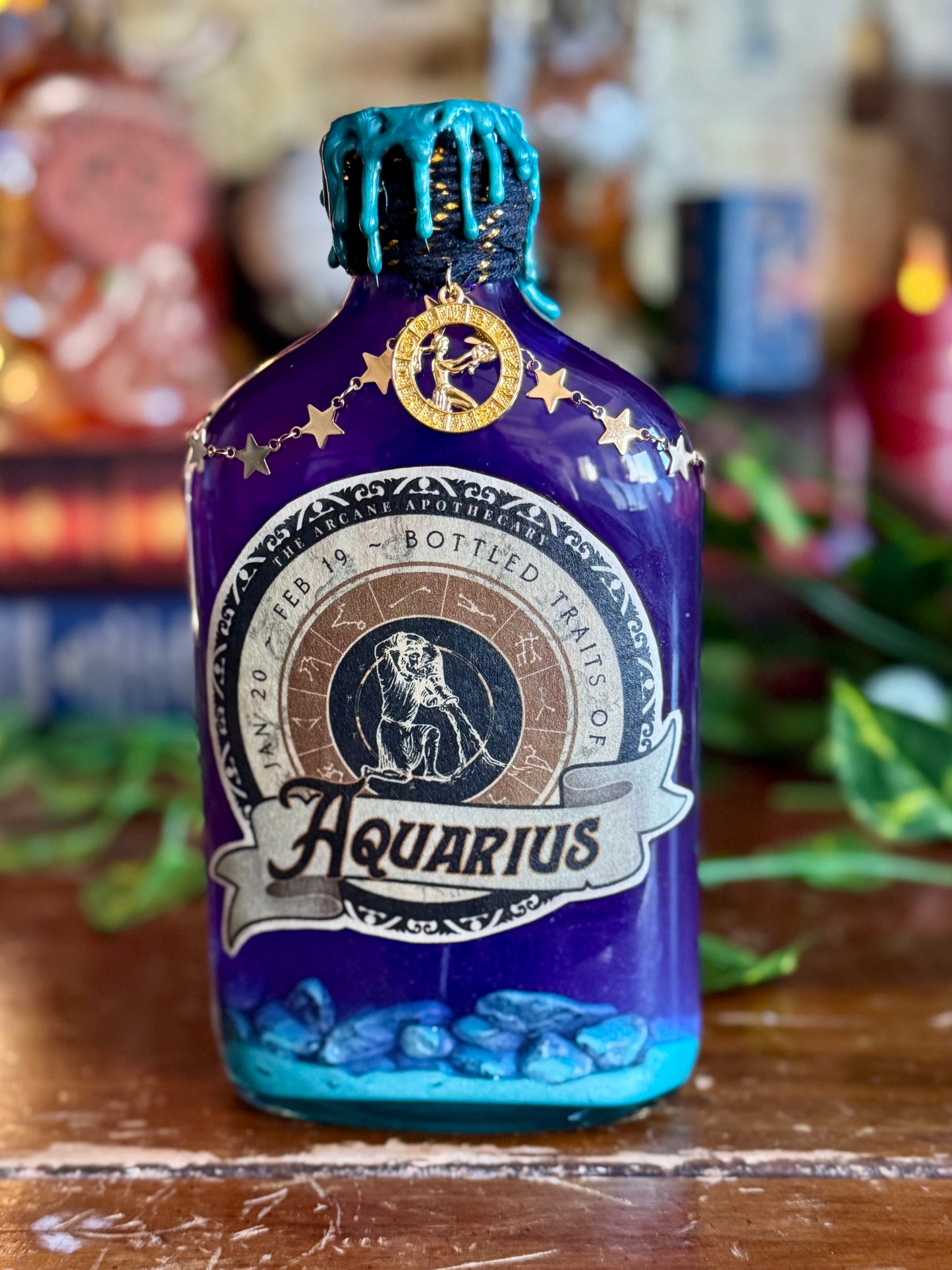 Zodiac Aquarius Potion Collectible | Astrology Decor | Witchy Display Bottle