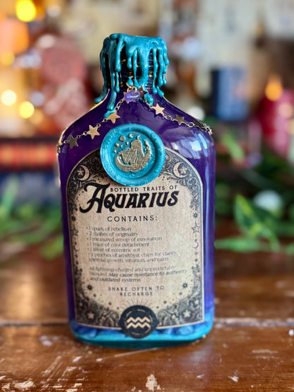 Zodiac Aquarius Potion Collectible | Astrology Decor | Witchy Display Bottle