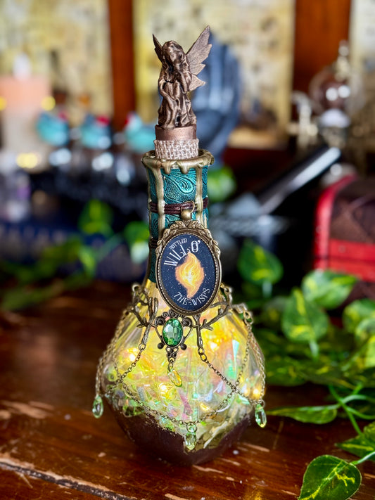 Bottled Will-O'-The-Wisps Light Up Fairy Potion | Glowing Witchy Decor | Woodland Fae Display Bottle