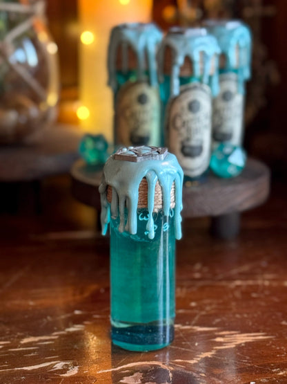D20 Dice Rolling Potion | Turquoise Critical Brew | Fidget Bottle | D&D TTRPG Prop