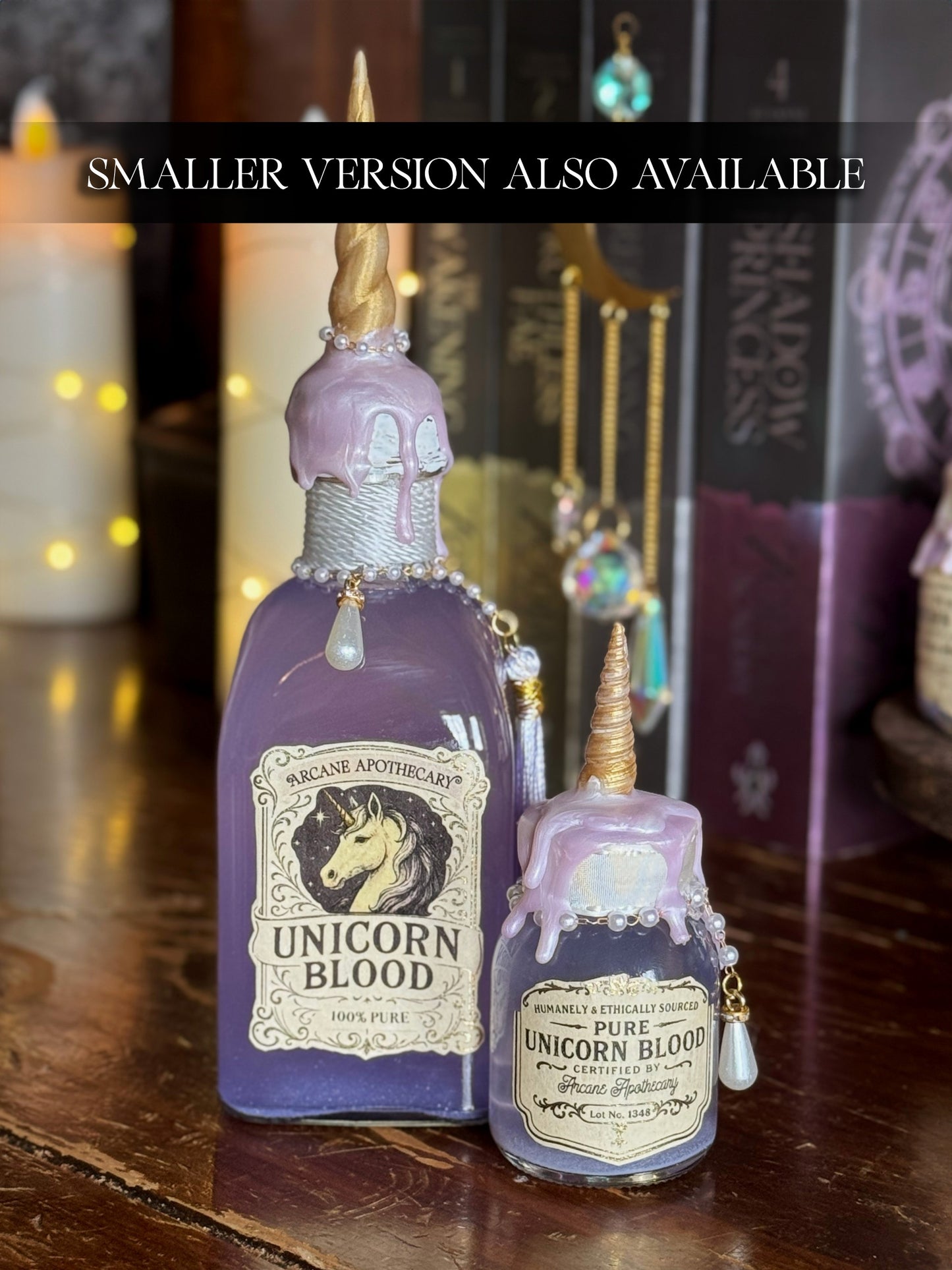 Unicorn Blood Potion Bottle with Horn | Collector Apothecary Display & Fantasy Bookshelf Decor