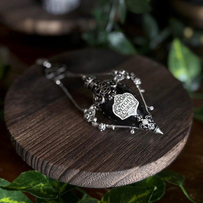Witch's Curse Potion Vial Necklace | Gothic Silver Filigree Vial Pendant