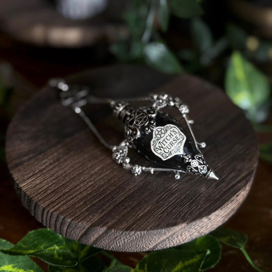 Witch's Curse Potion Vial Necklace | Gothic Silver Filigree Vial Pendant
