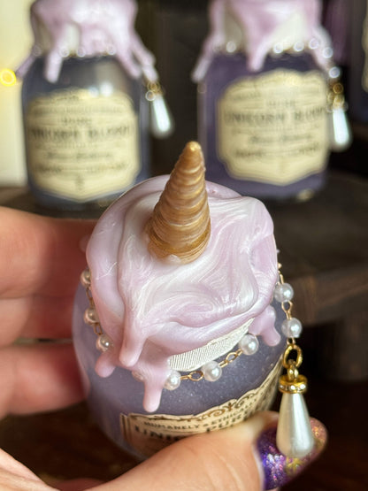 Unicorn Blood Mini Potion Bottle with Horn | Fantasy Desk Display Bookshelf Decor & Fidget