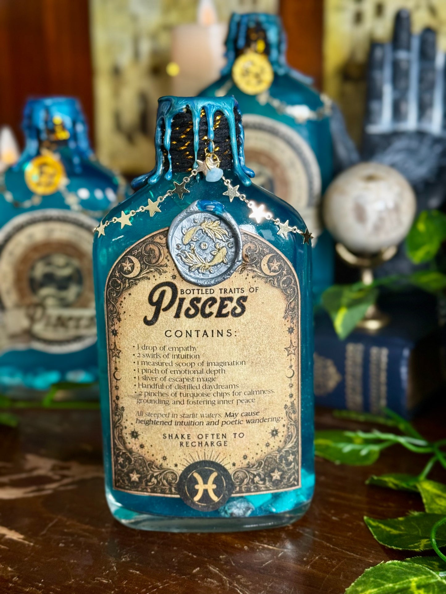 Zodiac Pisces Potion Collectible | Astrology Decor | Witchy Display Bottle