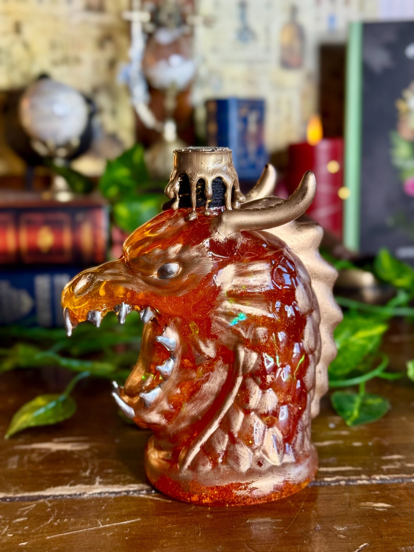 Dragon Fire Potion | Dragon Head Display Bottle | Shimmering Fyre Fantasy Elixir