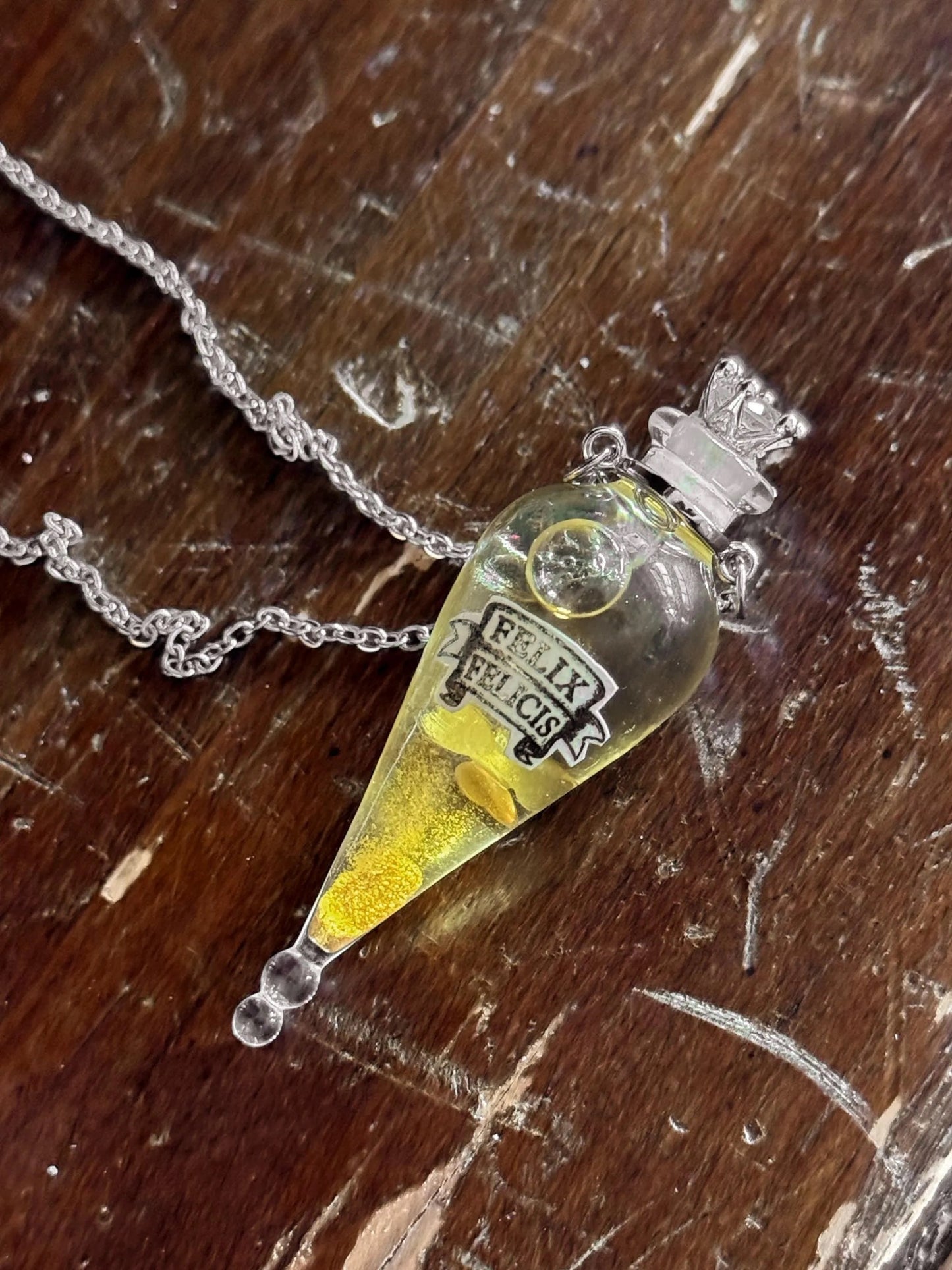 Felix Felicis Pendant | Wearable Golden Liquid Luck Potion Necklace | Vial Jewelry