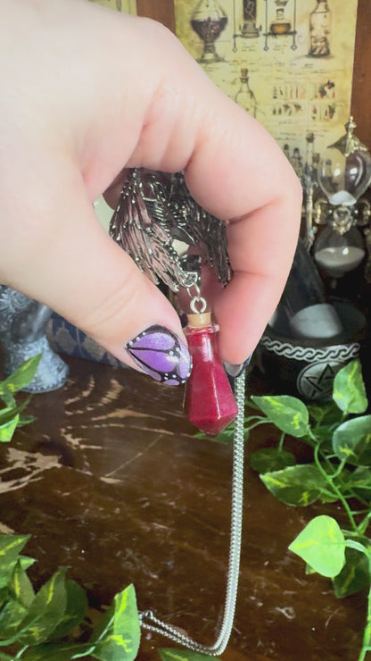 Immortal Potion Pendant Necklace | Vampire Potion Jewelry | Gothic Red Vial Necklace | Dark Academia Jewelry | Witchy Fantasy Pendant
