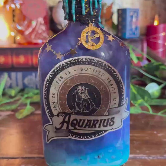 Zodiac Aquarius Potion Collectible | Astrology Decor | Witchy Display Bottle
