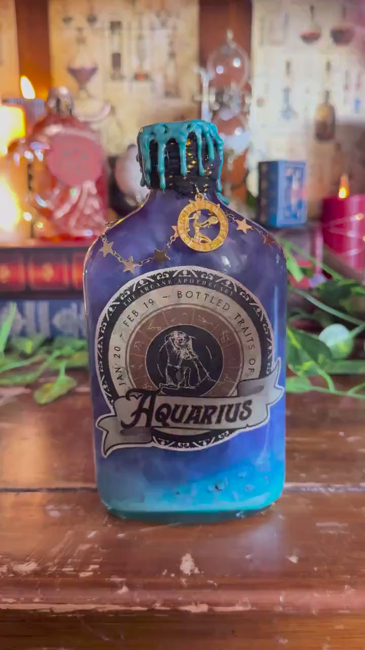 Zodiac Aquarius Potion Collectible | Astrology Decor | Witchy Display Bottle