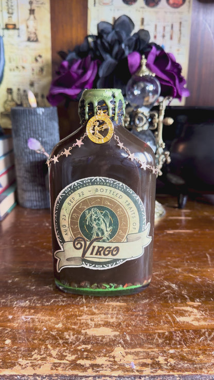 Virgo Zodiac Potion Bottle | Astrology Gift for Virgo | September Birthday Gift | Carnelian & Agate | Witchy Celestial Decor