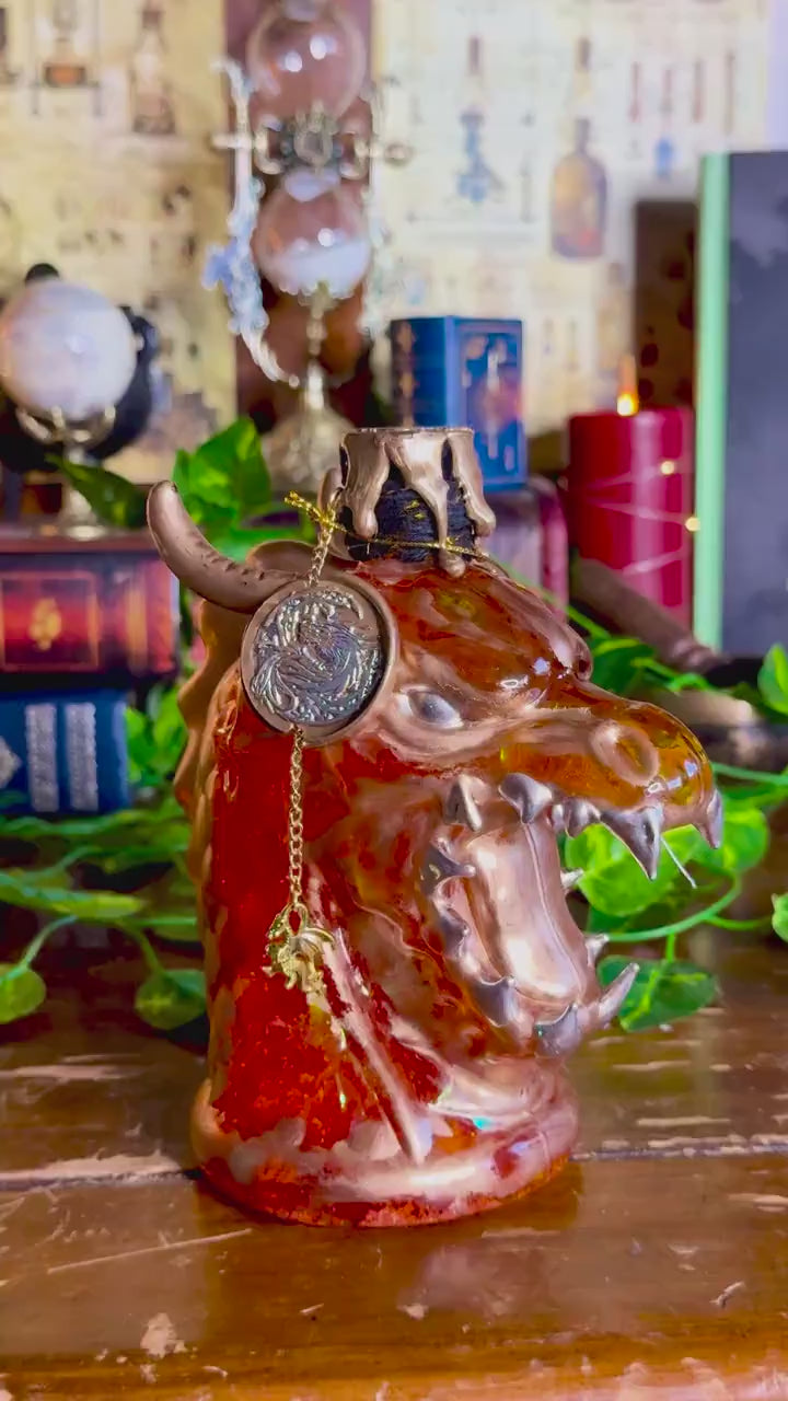 Dragon Fire Potion | Dragon Head Display Bottle | Shimmering Fyre Fantasy Elixir