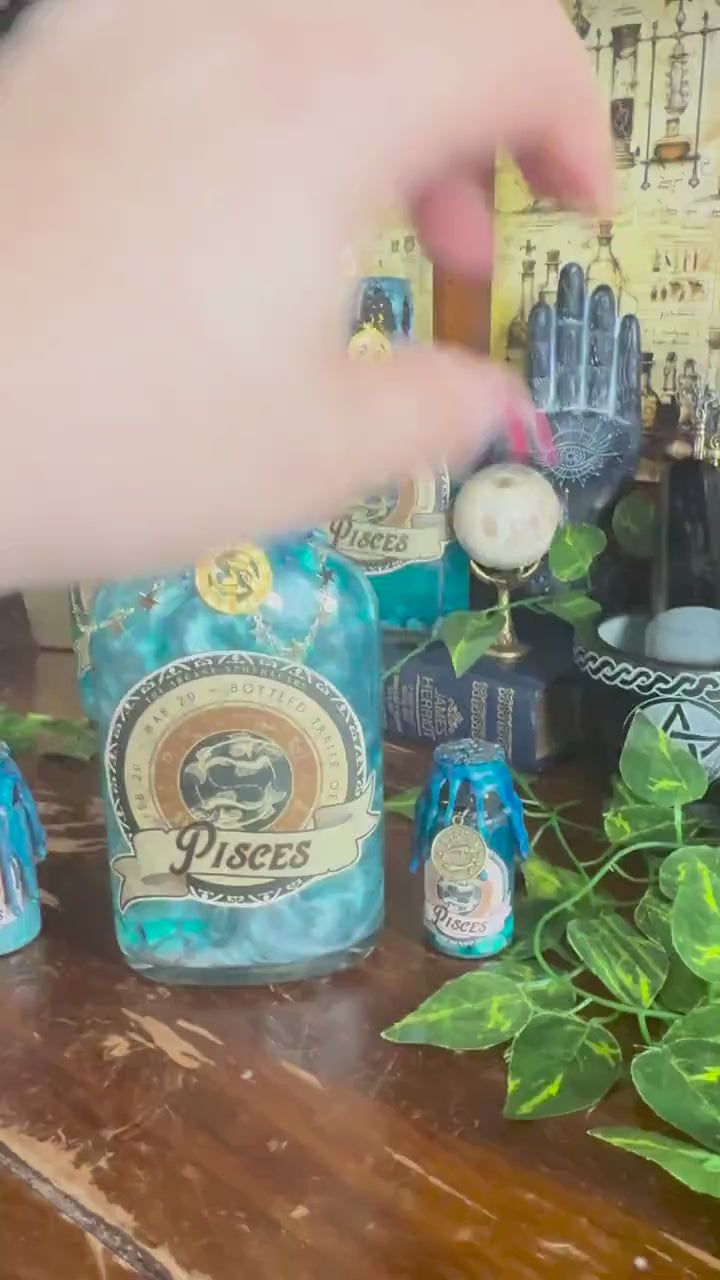Mini Zodiac Pisces Potion Collectible | Astrology Decor | Witchy Display Bottle