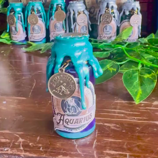 Mini Zodiac Aquarius Potion Collectible | Astrology Decor | Witchy Display Bottle