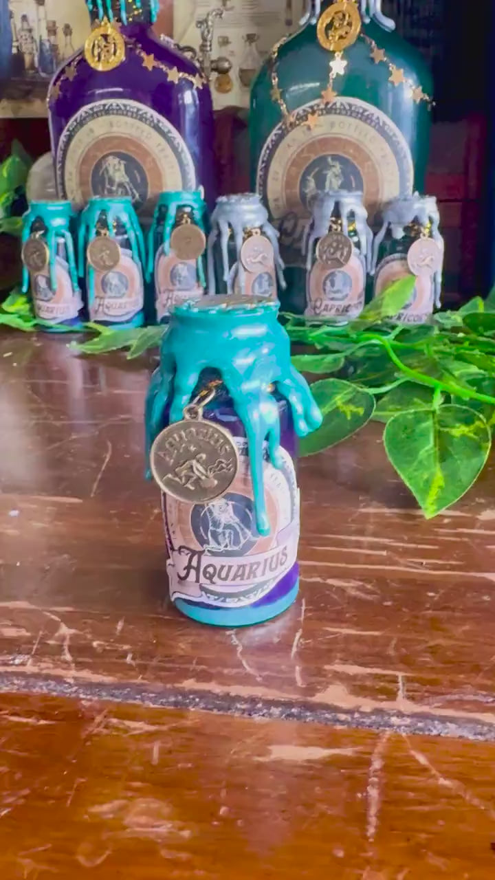 Mini Zodiac Aquarius Potion Collectible | Astrology Decor | Witchy Display Bottle