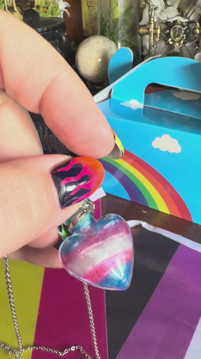 Trans Pride Flag Heart Pendant | Handmade LGBTQ+ Glass Necklace | Queer Gift | Pride Jewelry