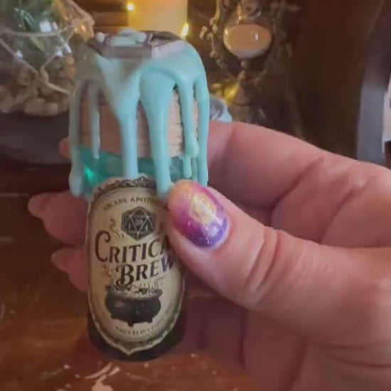 D20 Dice Rolling Potion | Turquoise Critical Brew | Fidget Bottle | D&D TTRPG Prop
