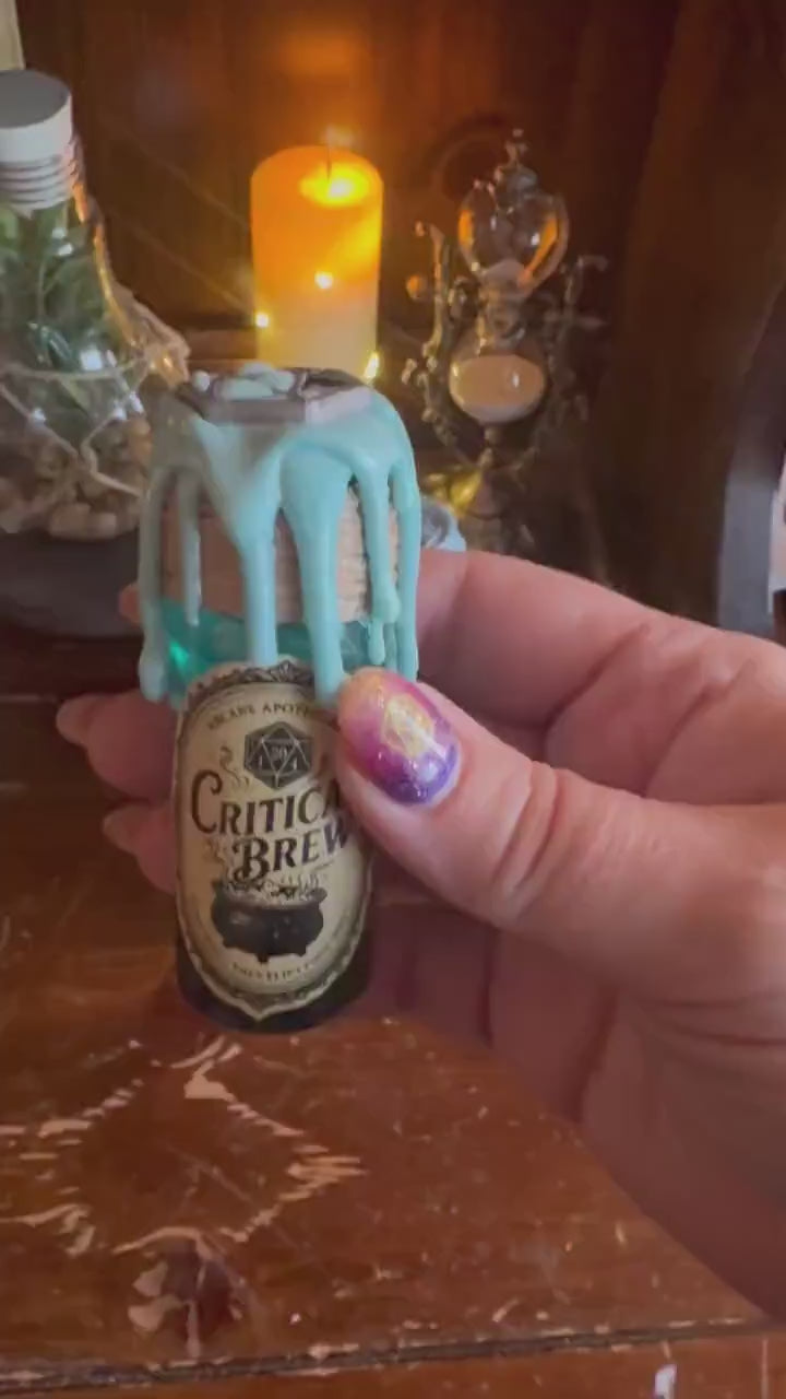 D20 Dice Rolling Potion | Turquoise Critical Brew | Fidget Bottle | D&D TTRPG Prop