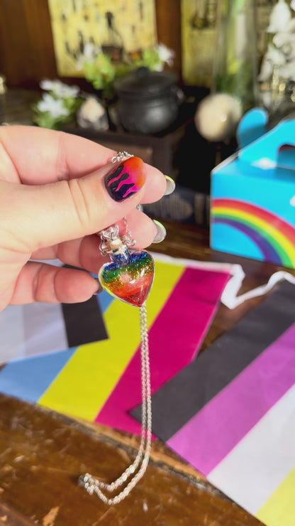 Rainbow Pride Flag Heart Pendant | Handmade LGBTQ+ Glass Necklace | Queer Gift | Pride Jewelry
