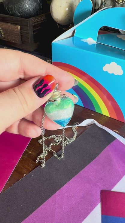 Gay Men’s Pride Flag Heart Pendant | Handmade LGBTQ+ Glass Necklace | Queer Gift | Pride Jewelry